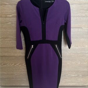 Purple Black Colorblock Bodycon Dress with Zippers Size M